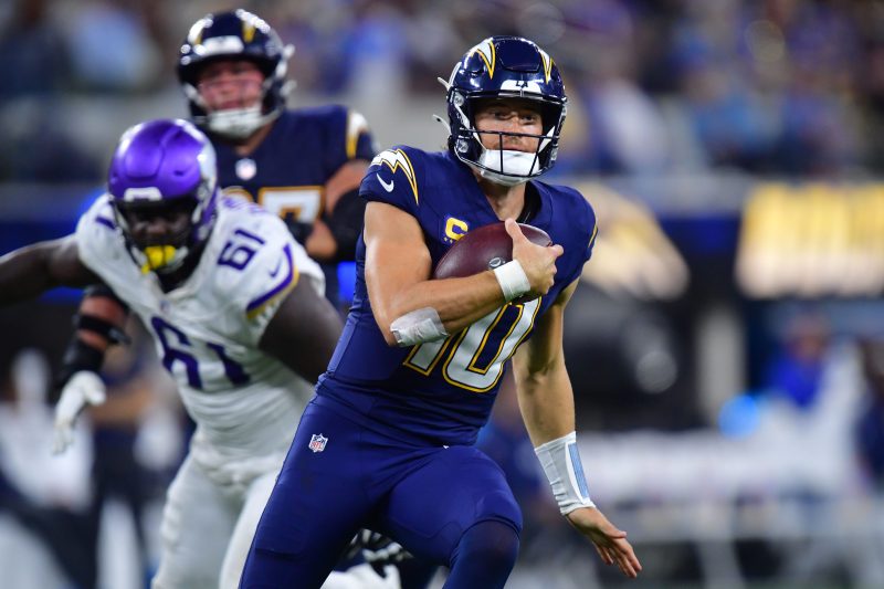 INGLEWOOD, CA — In prime time, and in front of a national audience, the Los Angeles Chargers got back in the winner’s column.
Justin Herbert and the Chargers routed the Minnesota Vikings 37-10 to improve to 5-3.
The Chargers took control of the game early. Herbert led the Chargers on three touchdown drives in the first half as team took a commanding 21-3 lead into the locker room at halftime.
The Vikings couldn’t get anything going offensively in the second half and their defense provided little resistance as the Chargers were able to pad their lead.
Carson Wentz threw an interception with 12:02 remaining in the fourth quarter that prompted fans to head for the exits.
USA TODAY Sports was at SoFi Stadium for Thursday night’s Vikings vs. Chargers contest. Here are the winners and losers from the interconference matchup:
Winners
Record-setting Justin Herbert
Herbert completed 18-of-25 passes for 227 yards, to go with three touchdowns and one interception. The quarterback was in command and efficient for most of the contest.
Herbert has 2,146 career completions, the most completions ever by a player in his first six seasons.
Herbert entered Week 8 leading the league in passing yards (1,913) and ranked second in completions (183).
Chargers rushing offense
Th Chargers rushed for a season-high 207 yards.
Running back Kimani Vidal rushed 23 times for 117 yards and one touchdown.  
The Chargers’ season-high output on the ground came without first-round pick RB Omarion Hampton (ankle) who is on injured reserve.
Oronde Gadsden II shines
A week after producing 164 receiving yards, the fourth-most ever by a rookie tight end in a game in NFL history, Oronde Gadsden II tallied five catches for 77 yards and a touchdown.  
The Chargers found themselves a starting tight end for the present and future in Gadsden.
Slot receiver Ladd McConkey had a team-high six catches for 88 yards and a touchdown.  
Chargers D
The Chargers defense held Minnesota to four first downs, 93 yards and three points in the first half. Minnesota’s only touchdown drive came on a short field after a Justin Herbert interception.
The Vikings only gained 164 yards of total offense and went 3-for-11 on third downs.
The Chargers played most of the game without star safety Derwin James who suffered an ankle injury in the first half. No Derwin, no problem: rookie safety RJ Mickens had an interception in the fourth quarter that convinced fans to beat the traffic.
Control-Alt-deleted the Vikings
Chargers standout tackle Joe Alt returned to the lineup after injuring his ankle in Week 4. He had an instant impact as he help stabilize the Chargers O-line.
Thursday best
The Chargers wore their modern throwback all navy uniforms for Thursday’s primetime game. After their popular powder blue unis, it’s probably the second-most visually appealing set they have in the closet.
Losers
The Vikings offense….
Wentz, who had a brace on his left arm, was under duress for much of the game. He was sacked five times and hit eight. He finished with just 144 yards, one touchdown and one interception.  
Wentz was on the injury report with a left shoulder injury leading up to the game. He didn’t look like he was 100%.
Justin Jefferson was a bright spot for the Vikings, as the wide receiver surpassed 8,000 career receiving yards in the matchup. He’s the fastest player to reach 8,000 receiving yards in the Super Bowl era.
…and the Vikings defense…
Vikings CB Isaiah Rodgers had an interception overturned when he didn’t maintain possession of the football on the Chargers first offensive series. It was a huge missed opportunity that would’ve given Minnesota some much-needed momentum.
The Vikings defense gave up 266 yards and three touchdowns in the first half. Minnesota trailed 21-3 at halftime.
The Chargers compiled 419 yards and a season-high 37 points on Minnesota’s defense.
…and the Vikings’ travel itinerary.
The Vikings had international games Week 4 in Ireland and Week 5 in London, followed by a cross country trip to Los Angeles in Week 8. The team played jetlagged on Thursday night.
<em>Follow USA TODAY Sports’ Tyler Dragon on X @TheTylerDragon.</em>
This post appeared first on USA TODAY Winners and losers: Chargers storm through Vikings on Thursday night